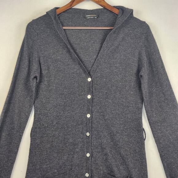 BCBGMAXAZRIA Hooded Cardigan Sweater Women M Gray Wool Cashmere Angora - Picture 3 of 13